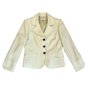 Tamari Arthur Levine Light Green Blazer Black Stitching Size 10P $300 MSRP